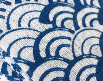 Japanese tenugui towel fabric 90cm Japanese traditional pattern "Seikaiha Blue weave "  /Cotton 100% / Made in Japan