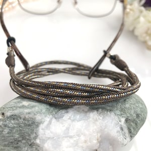 Silk Kyoto Kumihimo Glasses Strap, Sunglass Holder- karauchi Brown & Blue/MADE in JAPAN