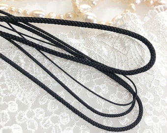 Black Silk round braided cord kumihimo Japanese silk cord/0.7mm~2mm/1 meter Edo-uchi-himo 8 strand braid/for jewelry/ Kyoto kumihimo/ #44