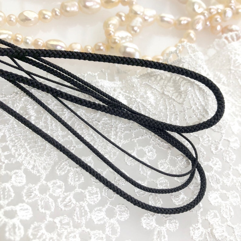 Black Silk round braided cord kumihimo Japanese silk cord/0.7mm2mm/1 meter Edo-uchi-himo 8 strand braid/for jewelry/ Kyoto kumihimo/ 44 image 1