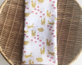 Japanese tenugui towel Japanese traditional pattern "Fox and shrine "  torii gate inari kitsune/Cotton 100% / Made in Japan