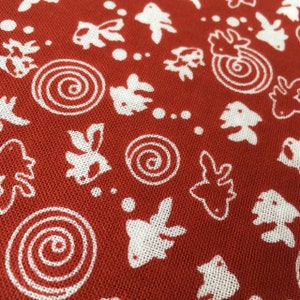 Japanese tenugui towel 90cm Japanese traditional pattern &quot;Red gold fish&quot;  /Cotton 100% / Made in Japan / 90cmx 33cm