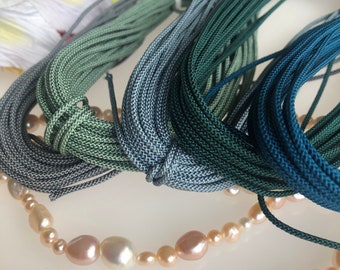 Silk round braided cord kumihimo 1.5mm 120cm Japanese silk cord "Edouchihimo" 8 strand braid/ MADE in JAPAN/Japanese grayish green & blue