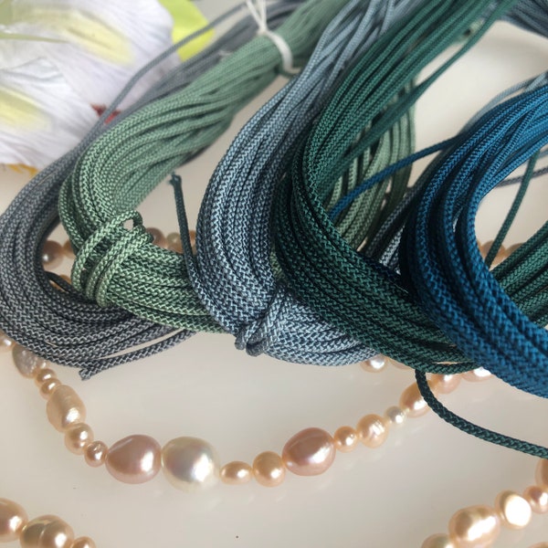 Silk round braided cord kumihimo 1.5mm 120cm Japanese silk cord "Edouchihimo" 8 strand braid/ MADE in JAPAN/Japanese grayish green & blue