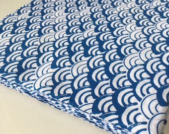 Japanese tenugui towel fabric uncut 9m Japanese traditional pattern "Seikaiha Blue weave "  /Cotton 100% / Made in Japan