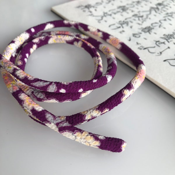 Cordage japonais chirimen 80 cm imprimé kimono pour collier, bracelet, accessoire pour cheveux Cordon exquis/sakura violet fleur de cerisier