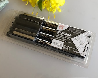 Kuretake ZIG MANGAKA Black 8-piece set, Manga line drawing pen /for Cartoonist Mangaka made in JAPAN