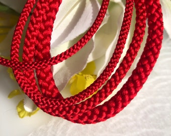 Red Silk round braided cord kumihimo Japanese silk cord/2.5mm~7mm/1 meter "Edo-uchi-himo" 8 strand braid/for jewelry/ Kyoto kumihimo/  #51