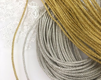 Gold & Silver round metallic cord kumihimo 2mm 　8strands &quot;Edouchi himo&quot;/MADE in JAPAN