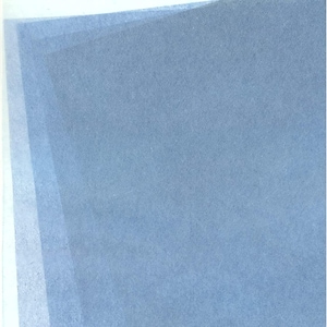May include: A sheet of light blue tissue paper with a subtle textured surface.