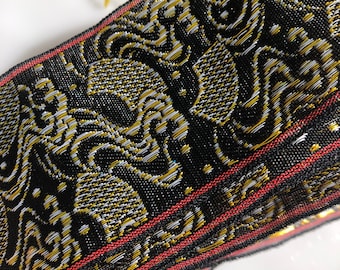 Tatami Heri Ribbon Edging 7,5 cm de largeur Noir et Or « FAN »/ruban jacquard japonais/1 mètre fabriqué au Japon