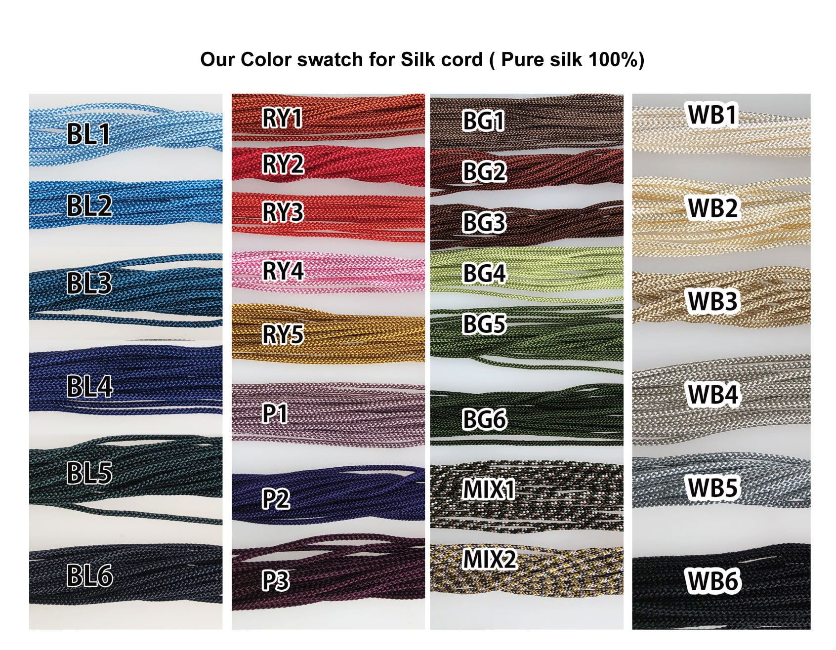 Silk round braided cord kumihimo 1.5mm 120cm Japanese silk cord  “Edouchihimo” 8 strand braid/ MADE in JAPAN/Japanese pale color - Atelier  Miyabi
