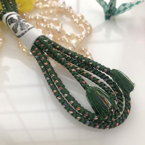 Green & multicolor Silk  braided cord 3.5mm 150 cm, for belts kumihimo Japanese Kimono Obi Jime Sash Belt Cord Braid