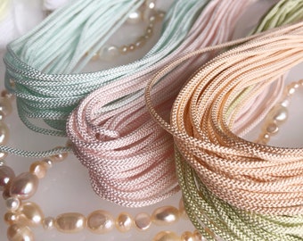 Silk round braided cord kumihimo 1.5mm 120cm Japanese silk cord "Edouchihimo" 8 strand braid/ for Minimalist jewelry/Japanese pale color