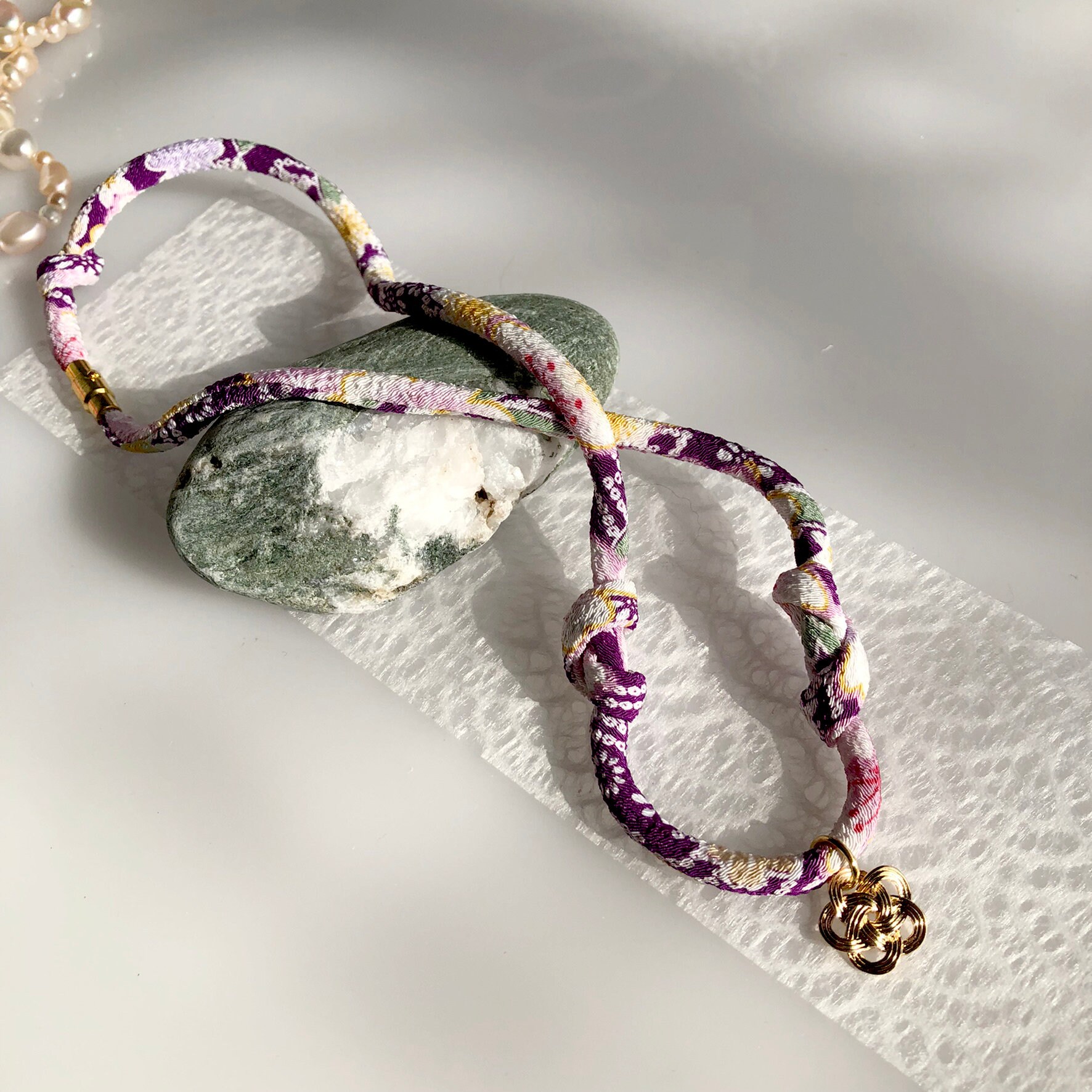 Chirimen 3-ply 2way Kimono Bracelet Japanese Jewelry Fabric