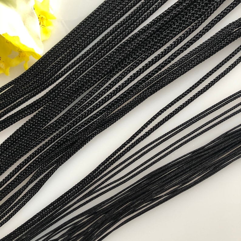 Cordon rond tressé en soie noire kumihimo cordon de soie japonais Edo-uchi-himo tresse 8 brins/pour bijoux minimalistes image 1
