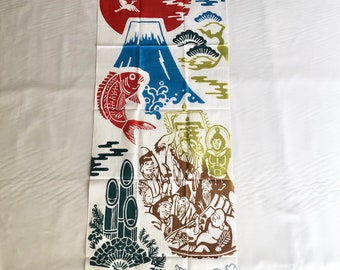 Chusen hand-Pour-dye tenugui hand towel, New year festive motifs in Japan /Cotton 100% / Made in Japan/13inch x 35.5inch