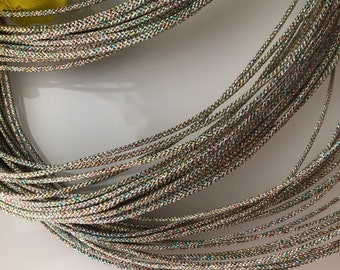 Fantastic Silver kumihimo cord with iridescent melange tint Japanese kumihimo cord &quot;Edo-uchi-himo&quot; 8 strand braid/MADE in JAPAN