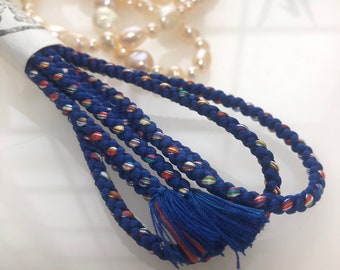 Blue & multicolor Silk  braided cord 3.5mm 150 cm, for belts kumihimo Japanese Kimono Obi Jime Sash Belt Cord Braid