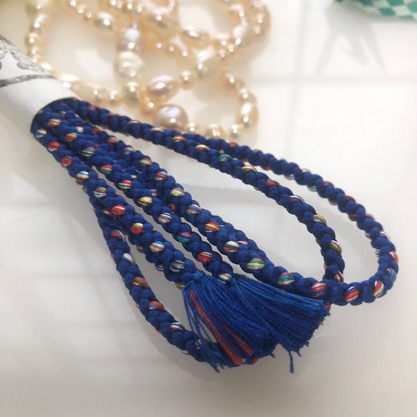 Blue & multicolor Silk  braided cord 3.5mm 150 cm, for belts kumihimo Japanese Kimono Obi Jime Sash Belt Cord Braid