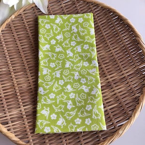 Japanese tenugui towel green &quot;Bird & Plum&quot; /Cotton 100% / Made in Japan/13inch x 35.5inch