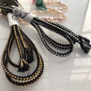 Black & Silver or Gold Silk line braided cord 3.5mm 150 cm, for belts kumihimo Japanese Kimono Obi Jime Sash Belt Cord Braid