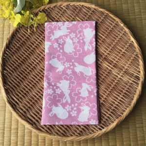 Japanese Tenugui towel traditional pattern &quot;Rabbit and Cherry blossom sakura & usagi&quot;  /Cotton 100% / Made in Japan