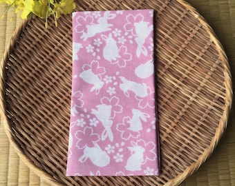 Japanese Tenugui towel traditional pattern "Rabbit and Cherry blossom sakura & usagi"  /Cotton 100% / Made in Japan