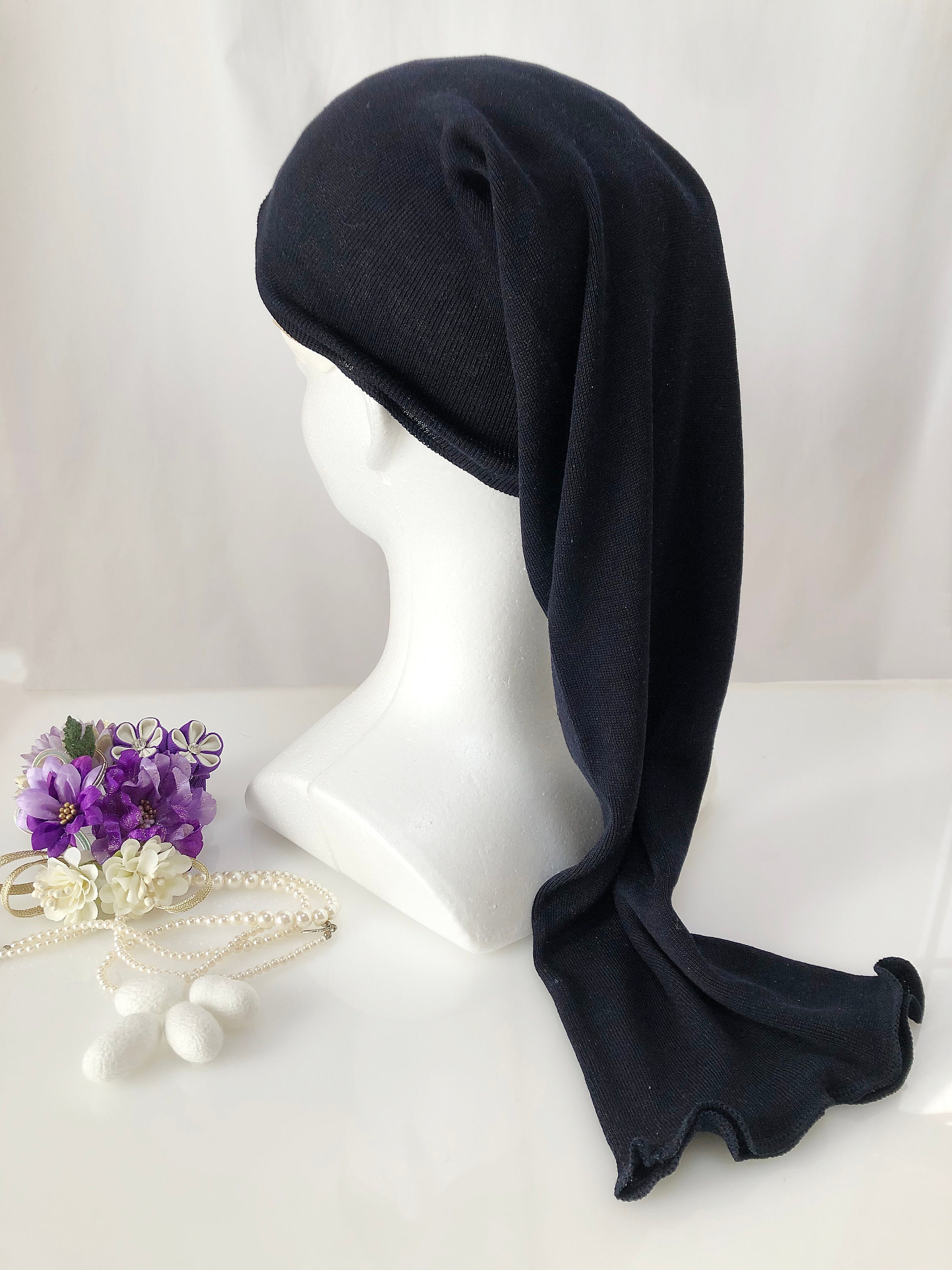 帽子 SILK SCARF CAP/ NAVY Silk Night Tube Cap Navy From Silk Yarn Shop 100% Silk, Long