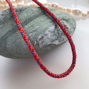 Silk round spiral braided cord kumihimo 2.5mm 1meters Japanese silk cord red orange & blue/MADE in JAPAN
