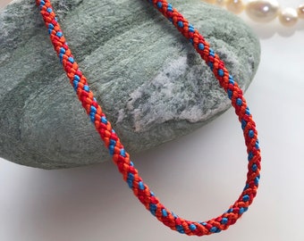 Silk round spiral braided cord kumihimo 2.5mm 1meters Japanese silk cord red orange & blue/MADE in JAPAN