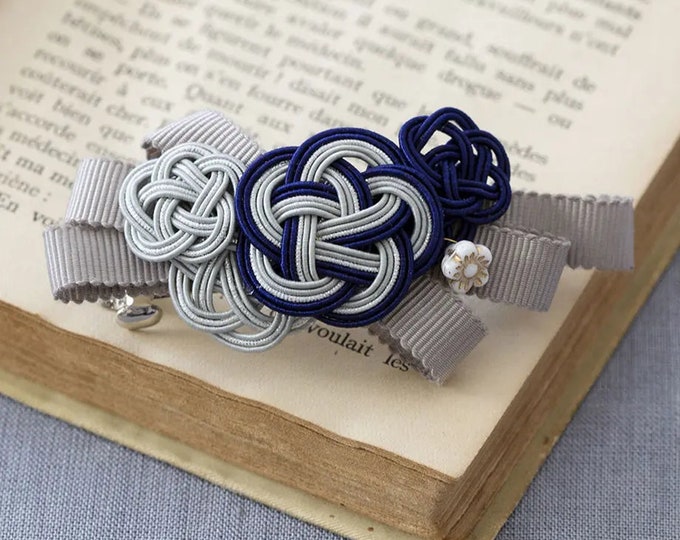 Mizuhiki Kit - Barrette With Continuous Plum Knot (gray) Stylish Hair ...