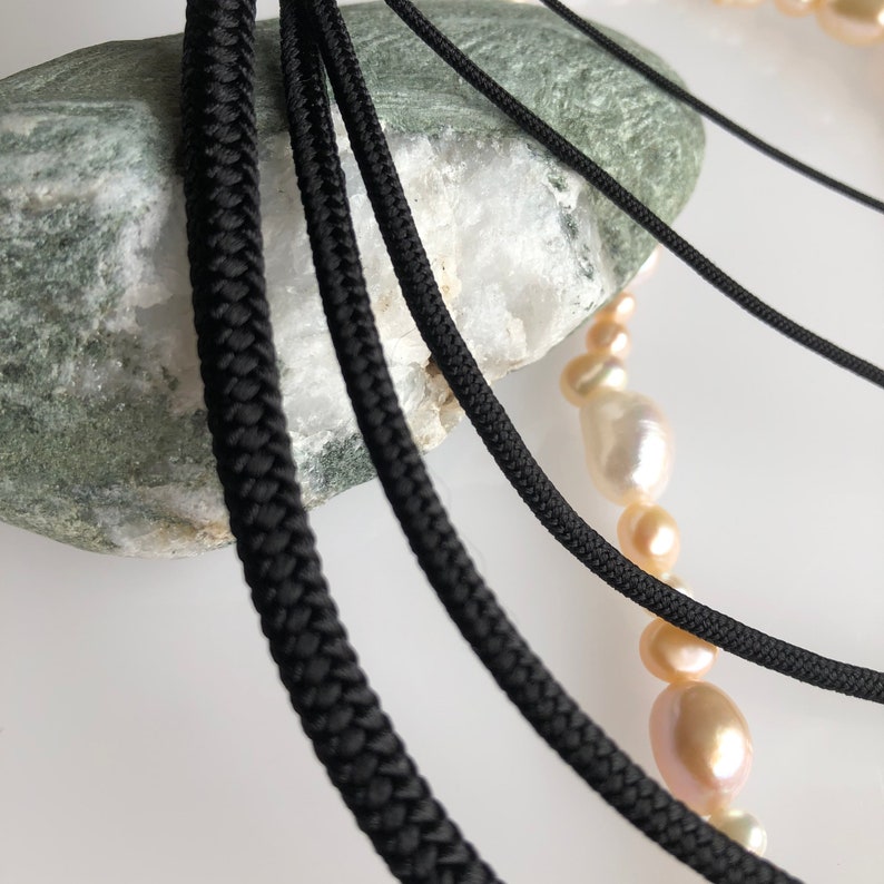 Black Silk round braided cord kumihimo 15mm 100cm Japanese silk cord Kara-uchi-himo 16 strand braid/for Minimalist jewelry image 3