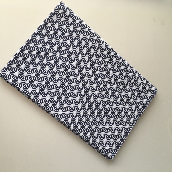 Serviette japonaise tenugui non coupée 9 m /Motif traditionnel japonais "Asanoha" bleu marine /Coton 100 % / Fabriqué au Japon