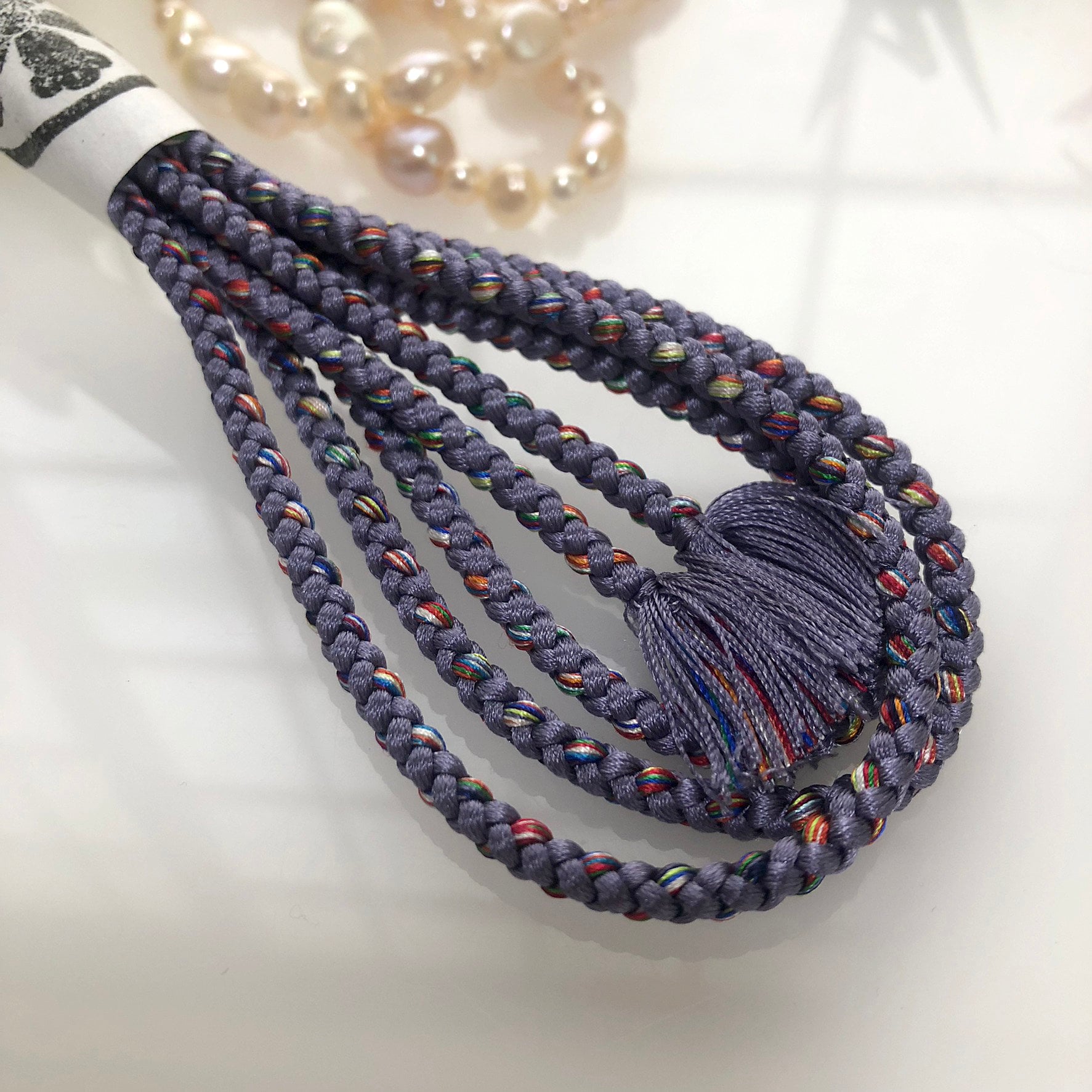 Lilac Purple & Multicolor Silk Braided Cord 3.5mm 150 Cm