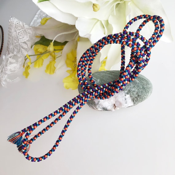 Multi-Coloured Satin Cord Kumihimo 7 Bracelet with Pearl & RGP Bead Charm