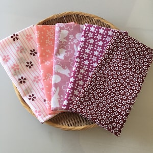 Japanese tenugui towel set of 5 traditional Pink sakura cherry blossums set  /Cotton 100% / Made in Japan/13inch x 35.5inch