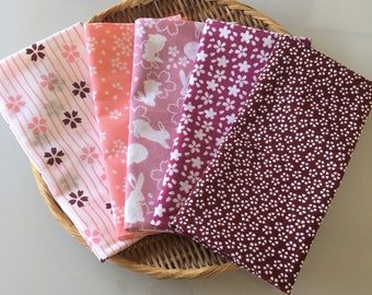 Japanese tenugui towel set of 5 traditional Pink sakura cherry blossums set  /Cotton 100% / Made in Japan/13inch x 35.5inch