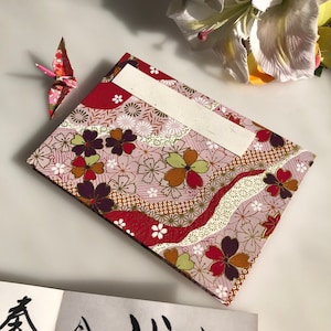 Goshuincho Buddhist GOSYUIN Stamp Collection Book Folded 22P travel notebook made of Japanese paper/ yuzen washi/Sakura flowing water Red