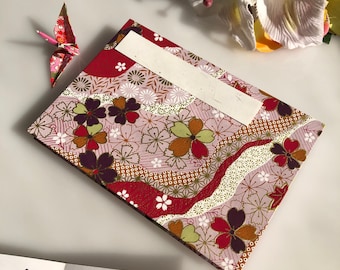 Goshuincho Buddhist GOSYUIN Stamp Collection Book Folded 22P travel notebook made of Japanese paper/ yuzen washi/Sakura flowing water Red