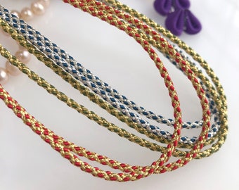 Gold & Silver Exquisite kumihimo Braided Cord with Silk 8 strand braid 2mm 1meter /MADE in JAPAN