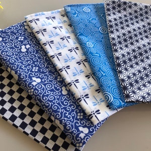 Japanese tenugui towel set of 5 traditional pattern blue set C/Cotton 100% / Made in Japan/13inch x 35.5inch