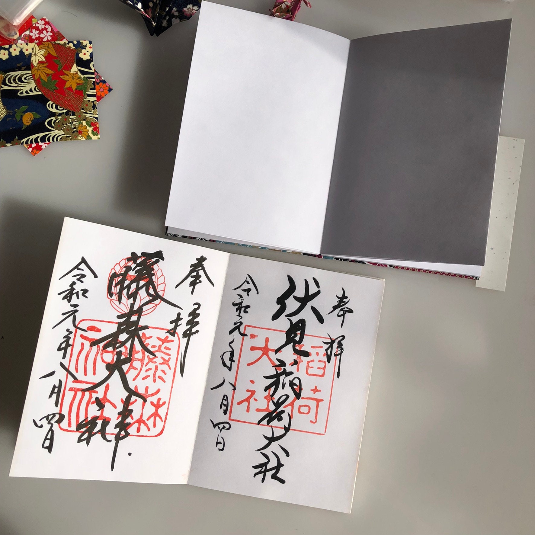 Goshuincho Buddhist GOSYUIN Stamp Collection Book Folded 22P travel  notebook made of Japanese paper/yuzen washi/Diagonal pattern yellowgreen -  Atelier Miyabi