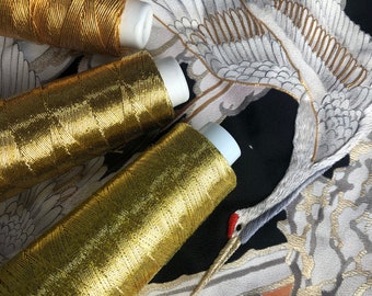 Japanese High-quality THICK embroidery thread  cord gold & silver made in KYOTO Wrapped Gold  metallic Cord 200 meters bobbin/ gold crochet