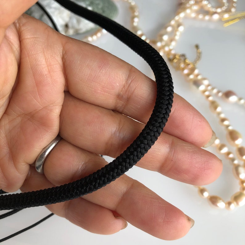 Black Silk round braided cord kumihimo 15mm 100cm Japanese silk cord Kara-uchi-himo 16 strand braid/for Minimalist jewelry image 6