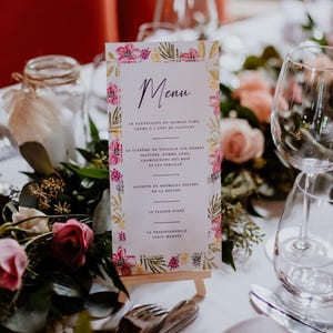 Menu floral, Menu Mariage, Plan de table, Menus Mariage France, Papeterie de table, Numéro de Table
