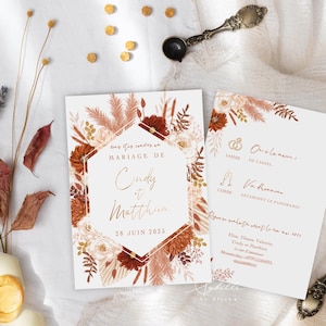 Wedding invitations, Wedding invitations France, Wedding cards, terracotta flower invitations, terracotta