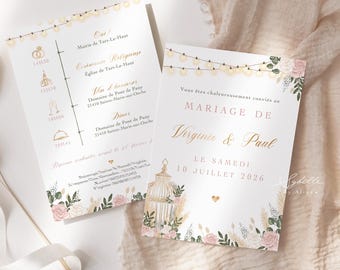 Wedding invitations, Bohemian wedding, French wedding invitations, Romantic, Birdcage, Wedding cards