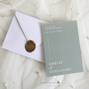 Faire-part de mariage vert sauge, Faire-part Mariage minimalist, Wedding cards, Wedding stationery, vert sauge