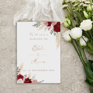 Hochzeitseinladungen mit roten Rosen, Hochzeitseinladungen, Schicke Hochzeit, Hochzeitseinladungen Frankreich, Hochzeitskarten, Sybillebyaline